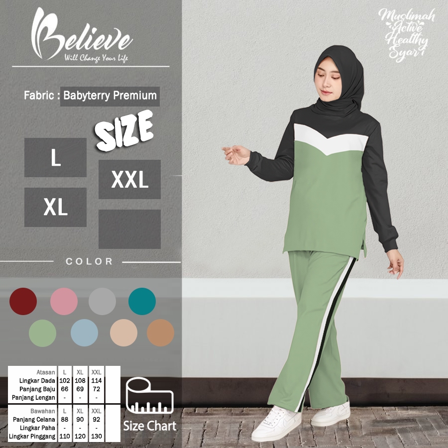 VN SET - Setelan Kaos Celana Olahraga Muslimah Training Senam Wanita Lengan Panjang Jumbo Big Size L