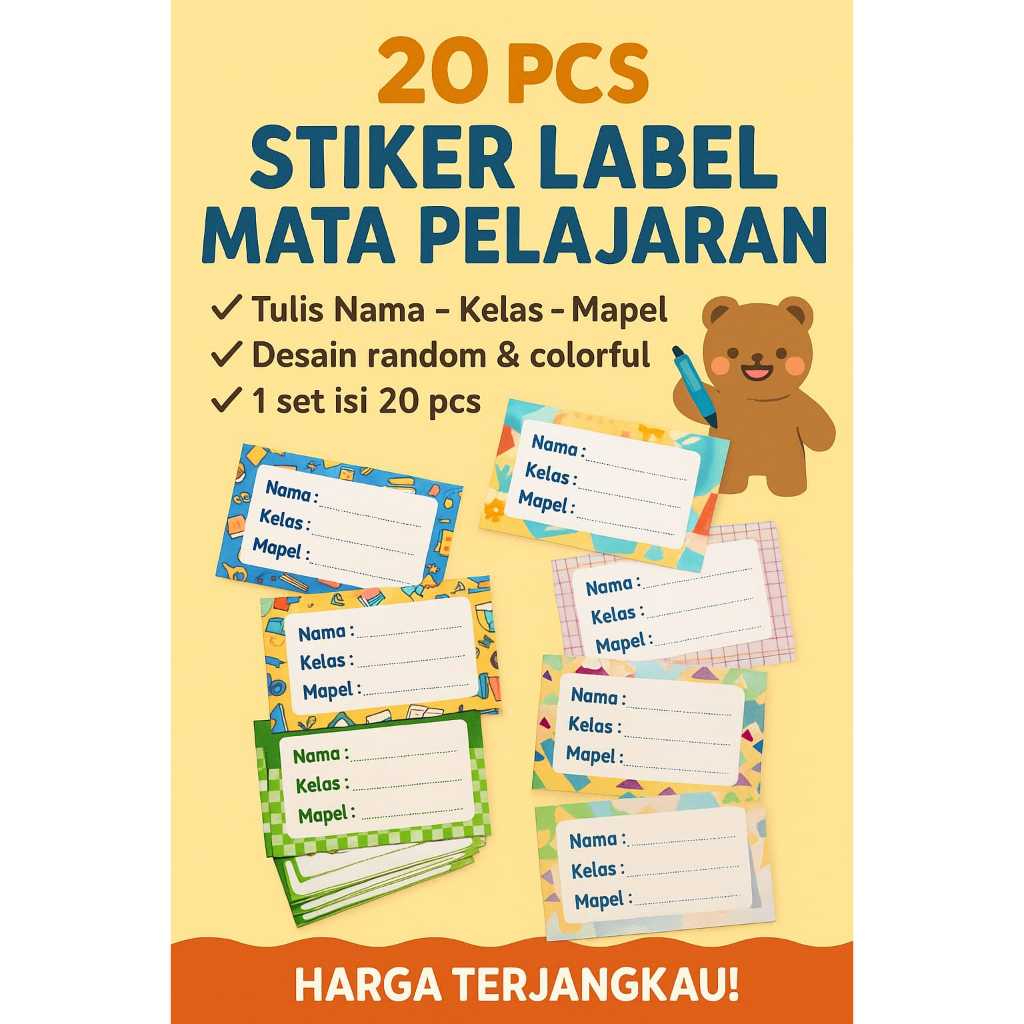 

20 PCS Stiker Nama Buku Tulis Pelajaran Sticker Nama Kelas Sekolah Stiker Mata Pelajaran Label Mapel