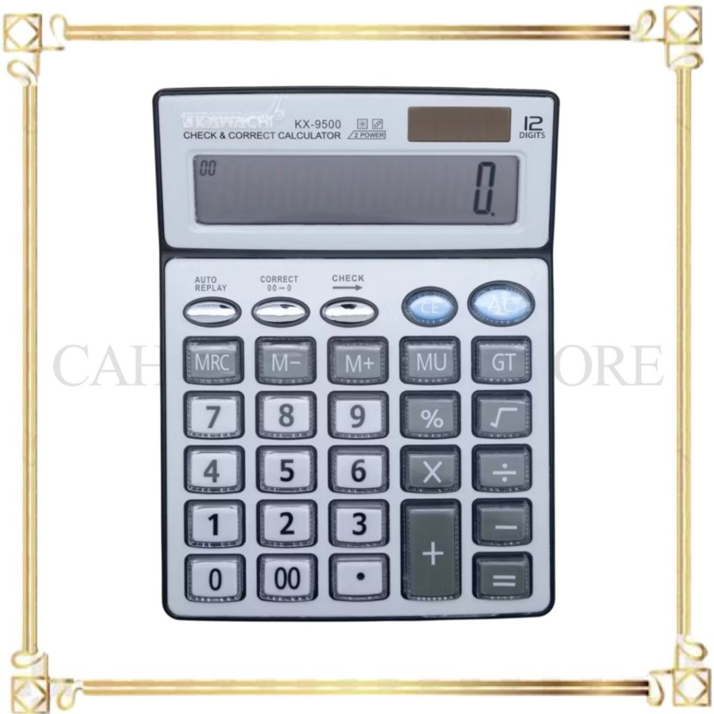 

Kawachi Kalkulator Dagang Jumbo Kx 9500 / 12Digit Elektronik / Calculator Dual Power Solar dan Battery / Check Correct