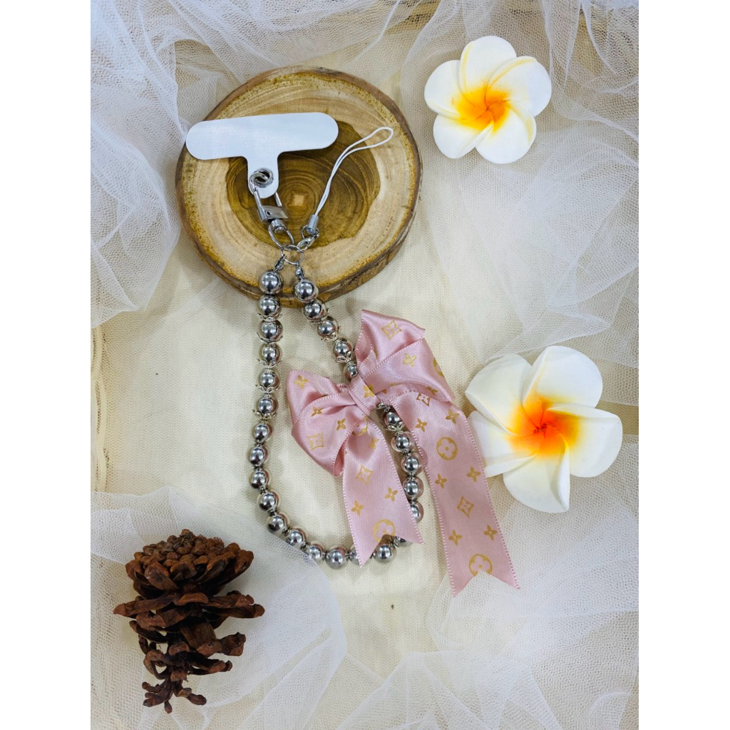 gantungan hp pita LV gelang silver / strap hp / lanyard hp / tali gantungan hp / aksesories casing h