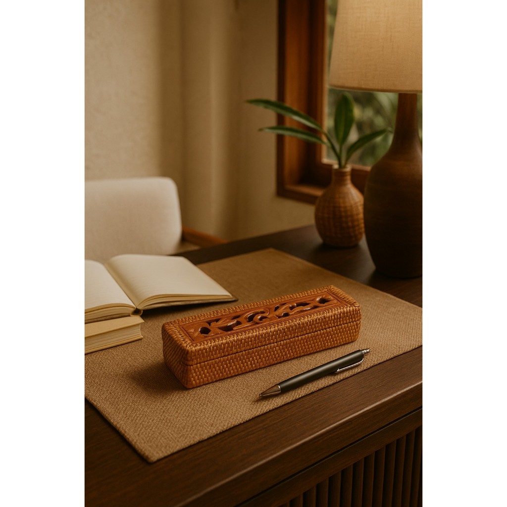 

Tempat Pensil Rotan Ukir Handmade | Souvenir Etnik Lombok | Eco-Friendly