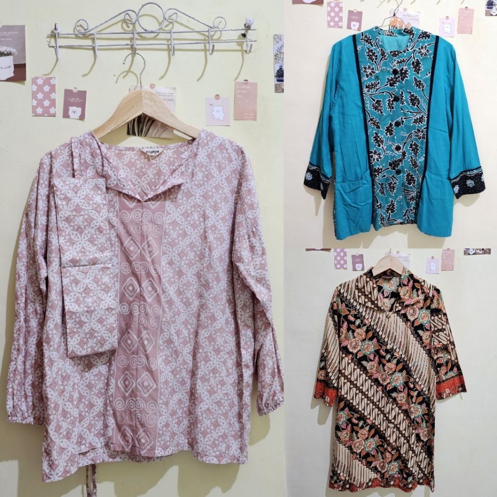 [preloved] Atasan Batik Wanita Blouse Batik Nigaya | One Set Batik Kerja Hijau Emerald Tosca | Tunik