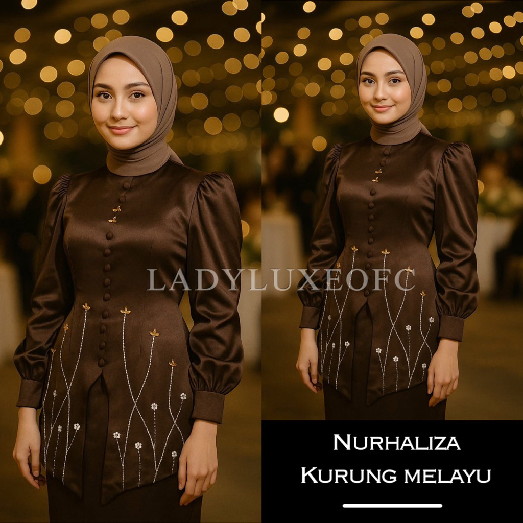 Ladyluxe TERBARU Nurhaliza satu set kurung melayu wanita Rok satin baju pesta kondang slimfit pakaia
