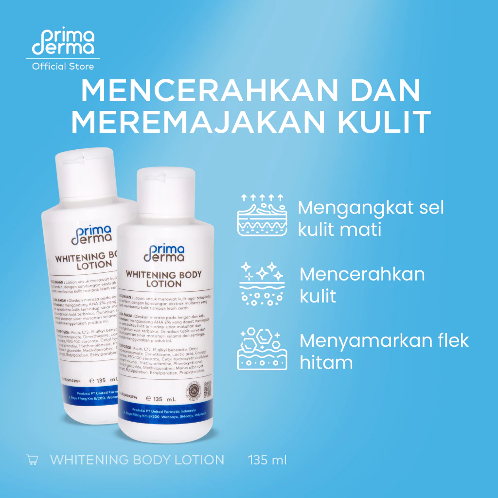 PRIMADERMA BARU WHITENING BODY LOTION Untuk Malam DAN Siang ORIGINAL BPOM HALAL MUI