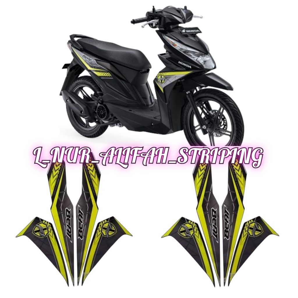 STIKER STRIPING LIS LES POLET BODY MOTOR HONDA BEAT FI ESP 2016 2017 HITAM HIJAU STABILO