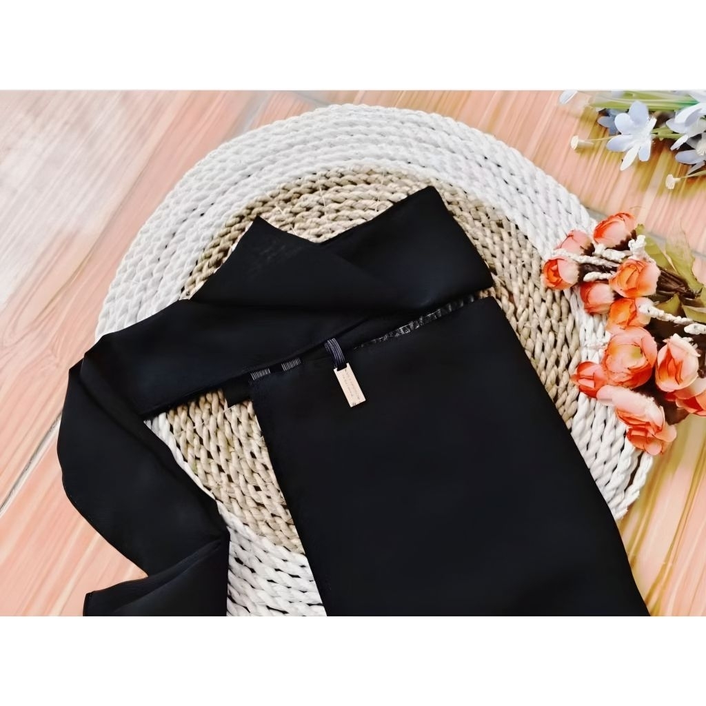 AS-SAVIDA - CADAR/NIQAB BANDANA PONI LEMES BEDOON ESSM LOKAL UKURAN 35 CM - Siffon silky Jetblack