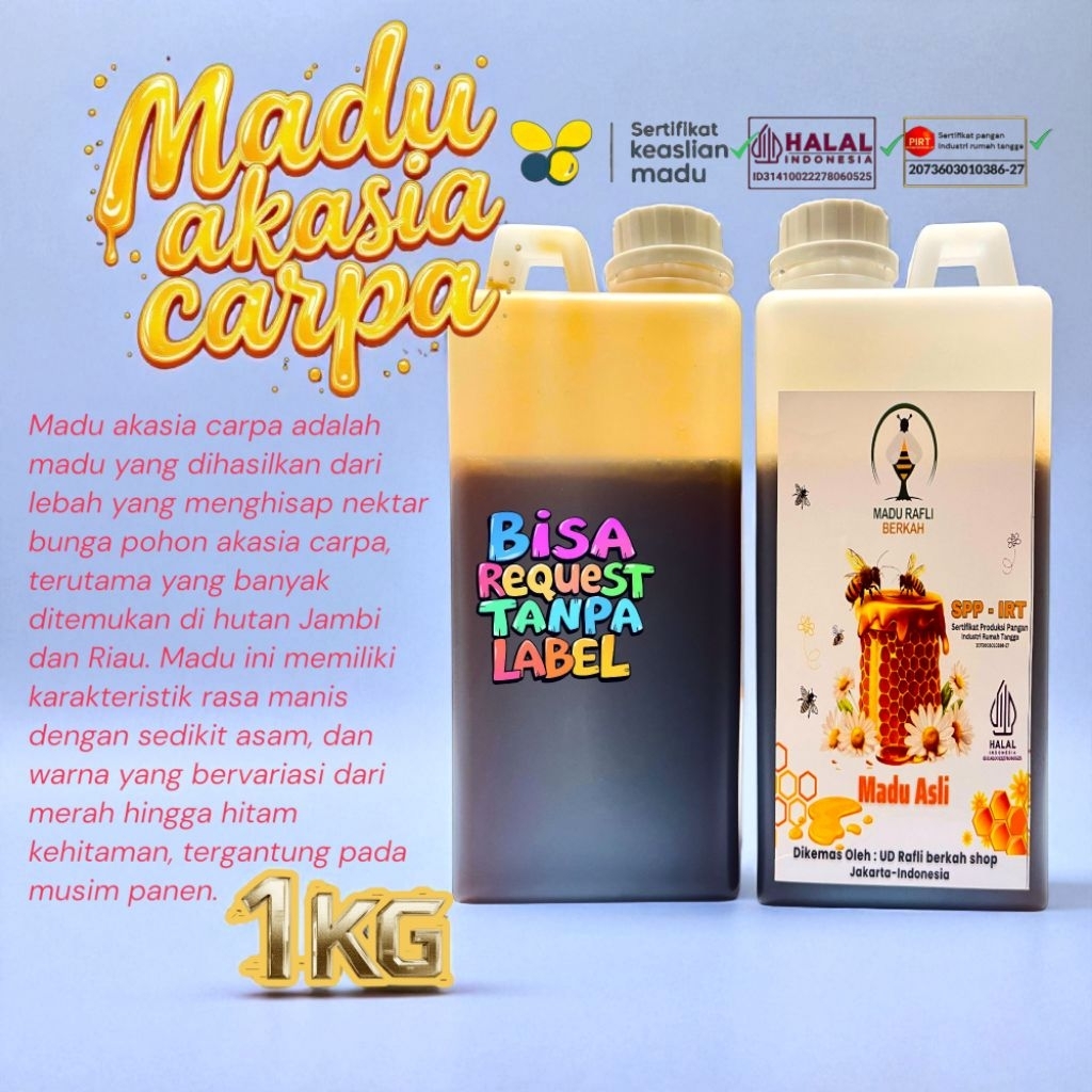 

madu akasia carpa botol panjang isi 1kg_murni tanpa campuran_halal indonesia