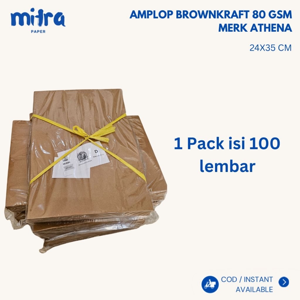 

Amplop Kraft 80 Gsm Ukuran Folio ( 24 cm x 35 cm) Type D / Amplop Kraft Merk Athena Isi 100 pcs/Pack / Amplop Folio