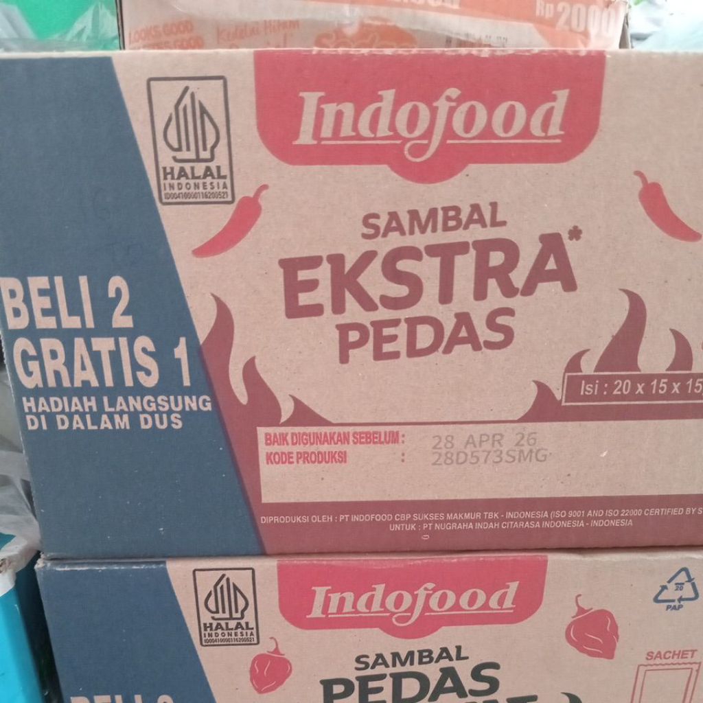 

1 dus sambal indofood sachet extra pedas