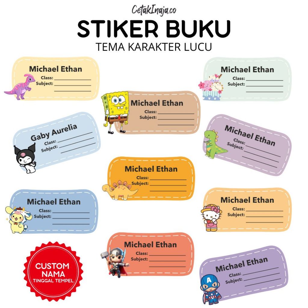 

STIKER LABEL LUCU UNTUK NAMA, MAPEL, DLL. / STIKER KERTAS GLOSSY LUCU MURAH / STICKER NAMA