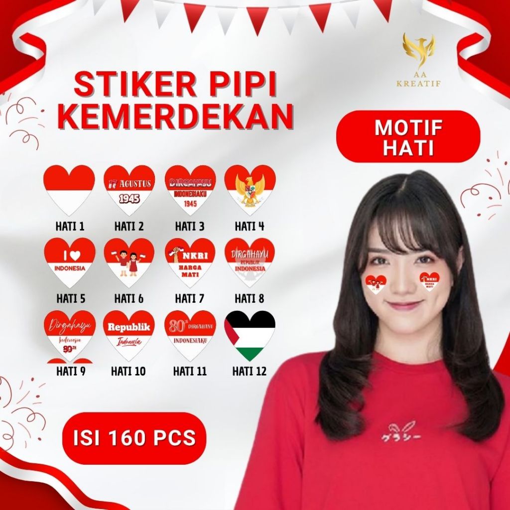 

Stiker Pipi Kemerdekaan HUT RI Bendera Merah Putih Indonesia Agustusan Motif Hati Isi 160 Pcs