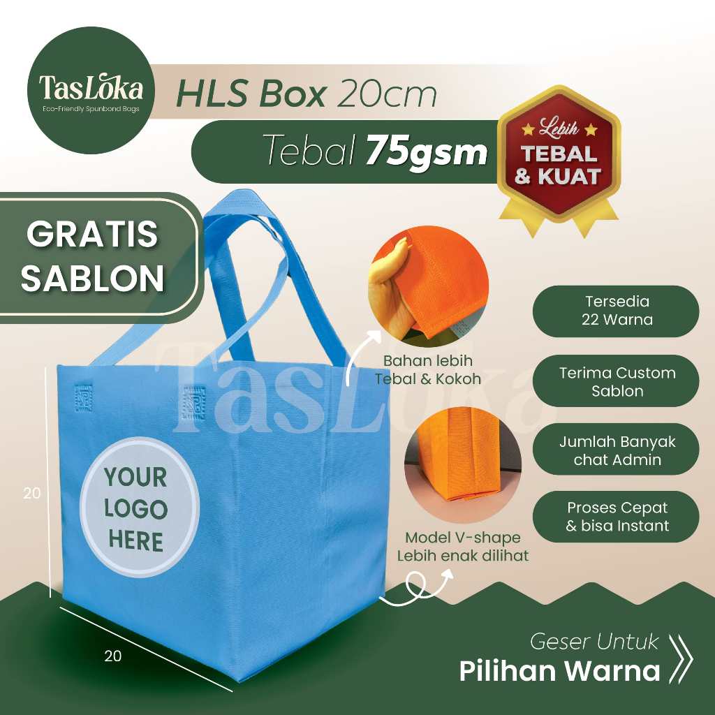 Paket Sablon (150pcs) Tas Spunbond Box Gratis Sablon 65gsm & 75gsm GoodieBag Souvenir Tas Kotak kue/