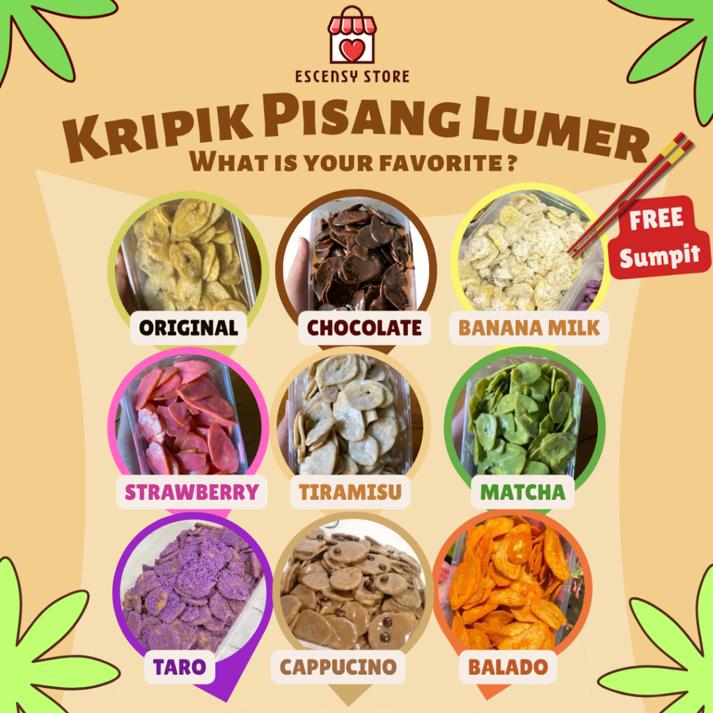 

Kripik Pisang Lumer Snack Makanan Ringan (Original, Cokelat, Stroberi, Matcha, Cappucino, dll)