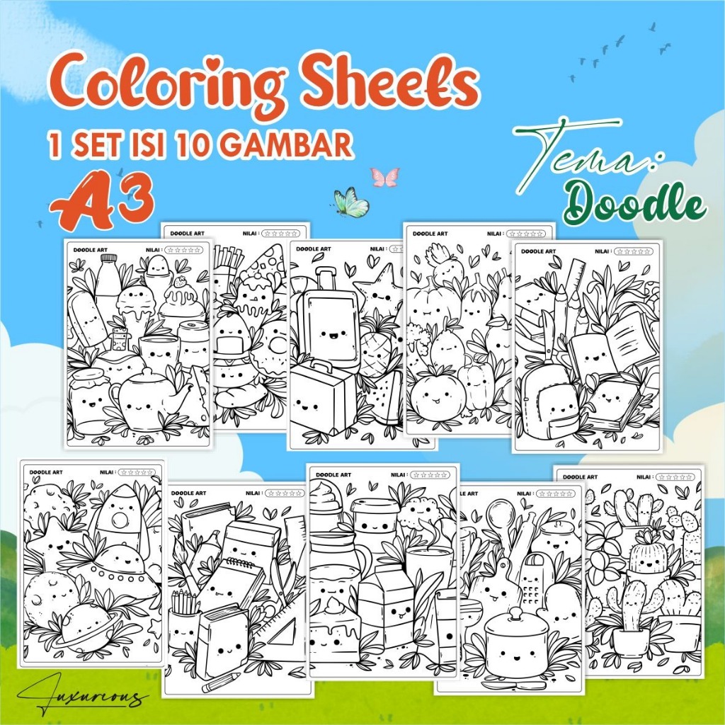

KERTAS GAMBAR MEWARNAI TEMA DOODLE A3 READY STOCK - LEMBAR COLORING SHEETS ISI 10 LEMBAR
