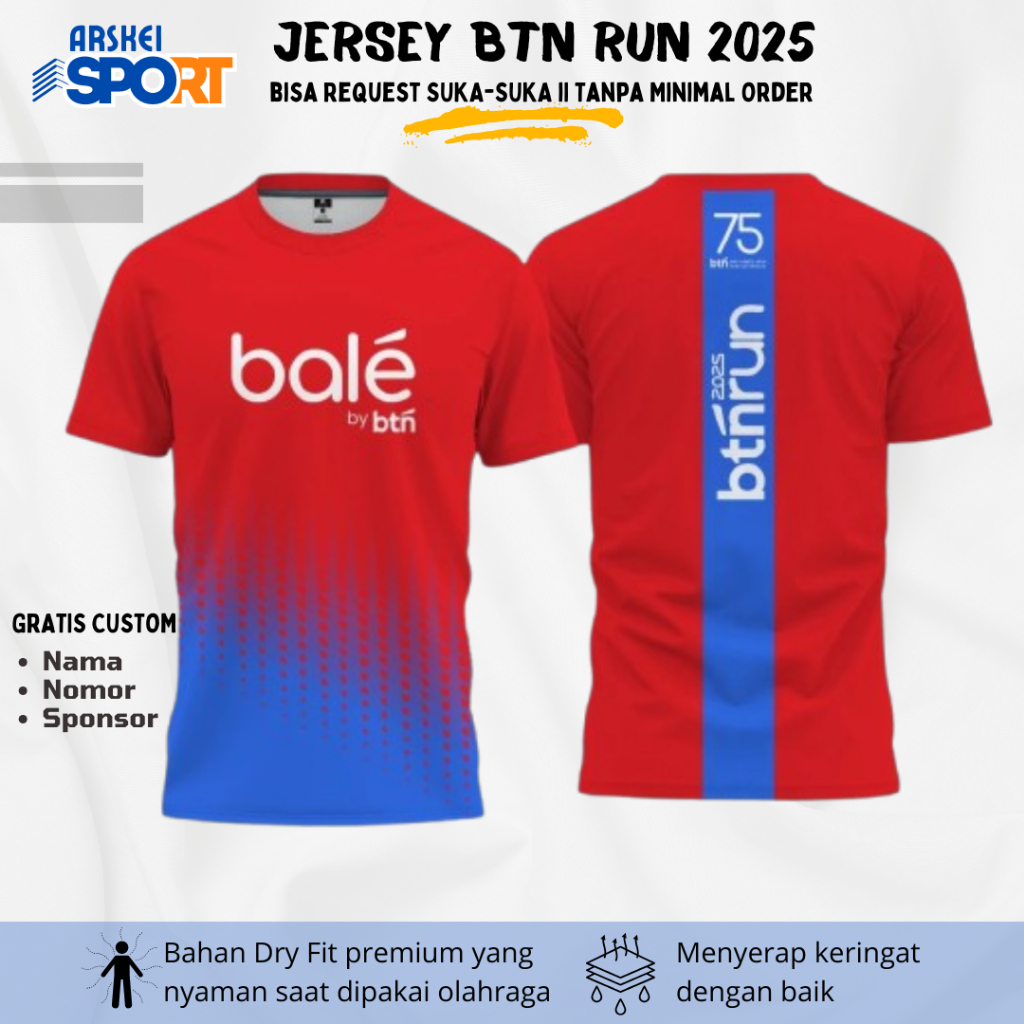 JERSEY BTN RUN 2025, FREE CUSTOM NAMA DAN NOMOR PUNGGUNG, TERSEDIA UKURAN DEWASA DAN ANAK-ANAK