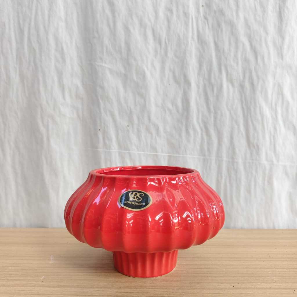 Pot keramik pot tanaman hias pot bunga pot mini model bunga warna merah