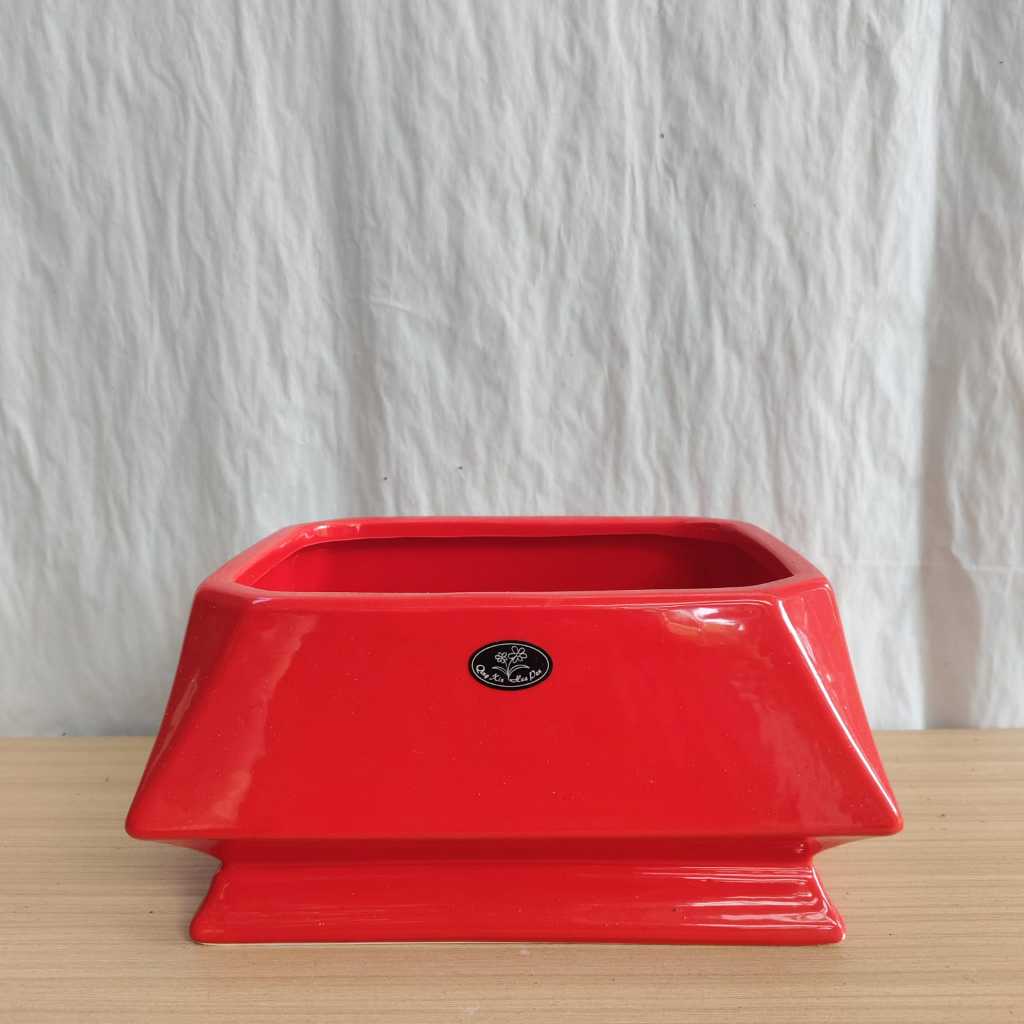 Pot keramik Pot tanaman hias pot bunga model kotak warna merah