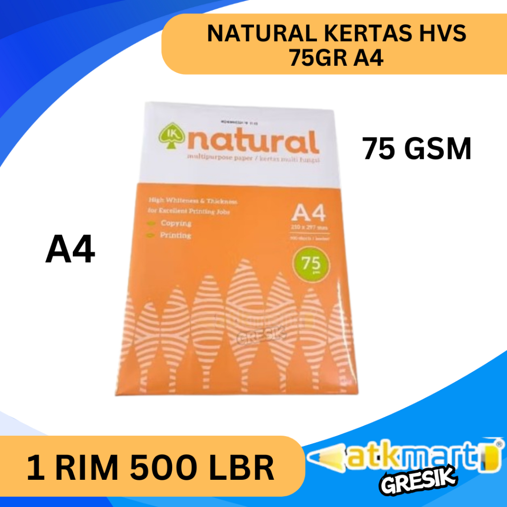 

Kertas A4 HVS Natural 75 GSM / Kertas HVS 75 Gr Merek Natural