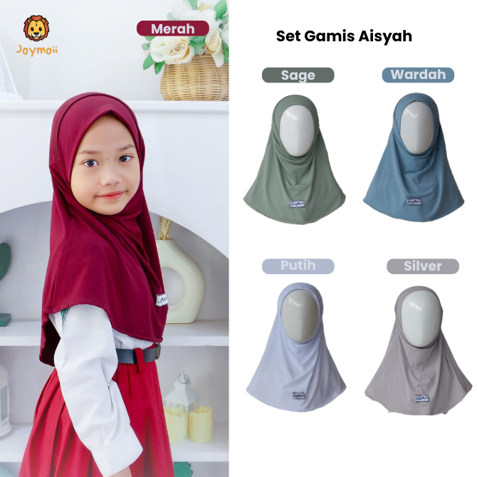Joymoii - Hijab Basic Kerudung Jilbab Anak Sekolah Instan TK SD SMP Warna Putih Merah Hitam Jersey