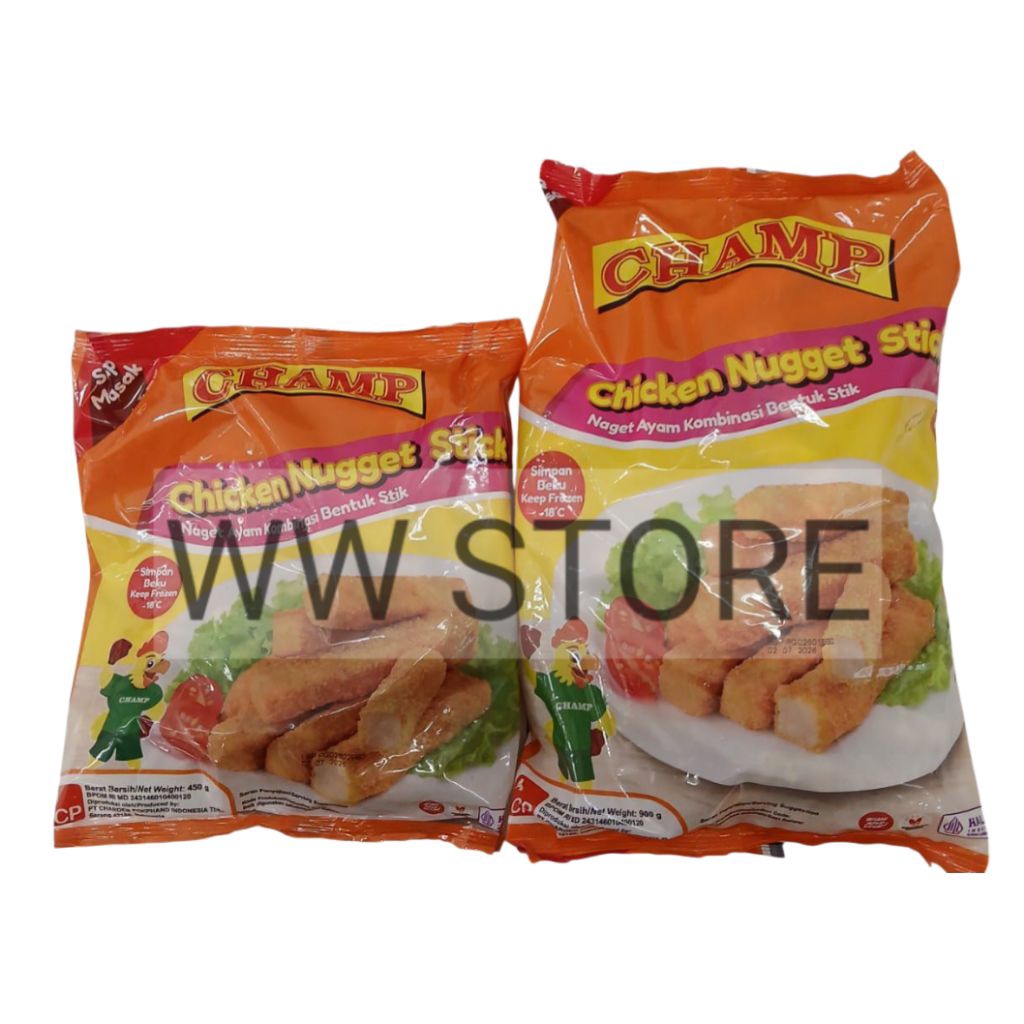 

Naget ayam kombinasi bentuk stik SIAP MASAK halal MUI CHAMP Chicken Nugget Stick 450g 900g