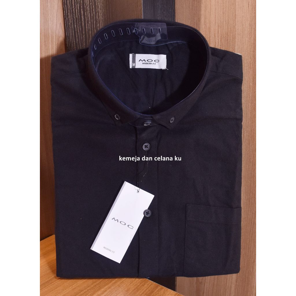 Kemeja Pria MOC Lengan Pendek Hitam Polos Modern Fit LNN 05 #Kemeja Murah
