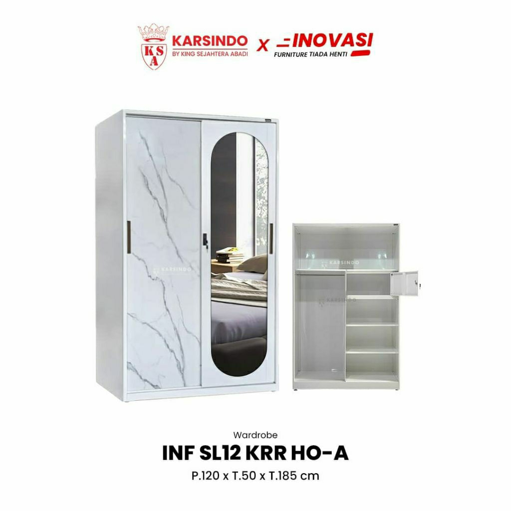 Lemari Pakaian Besi Kaca Oval - Lemari Besi 2 Pintu Sliding Import - Lemari Murah