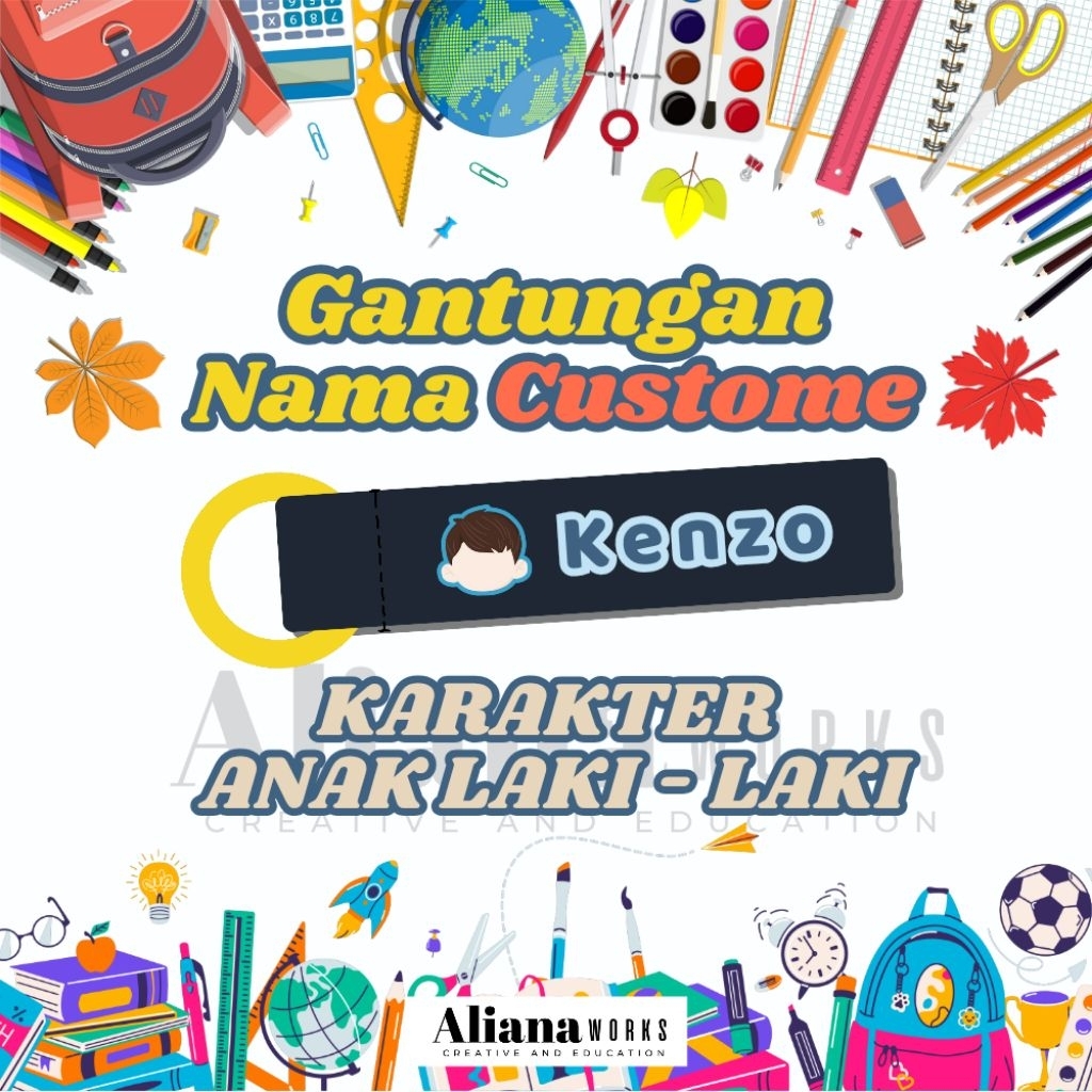 

TERMURAH | Gantungan Tas, Botol Minum, Kotak Bekal, dengan Custom Nama Anak (KARAKTER LAKI - LAKI)