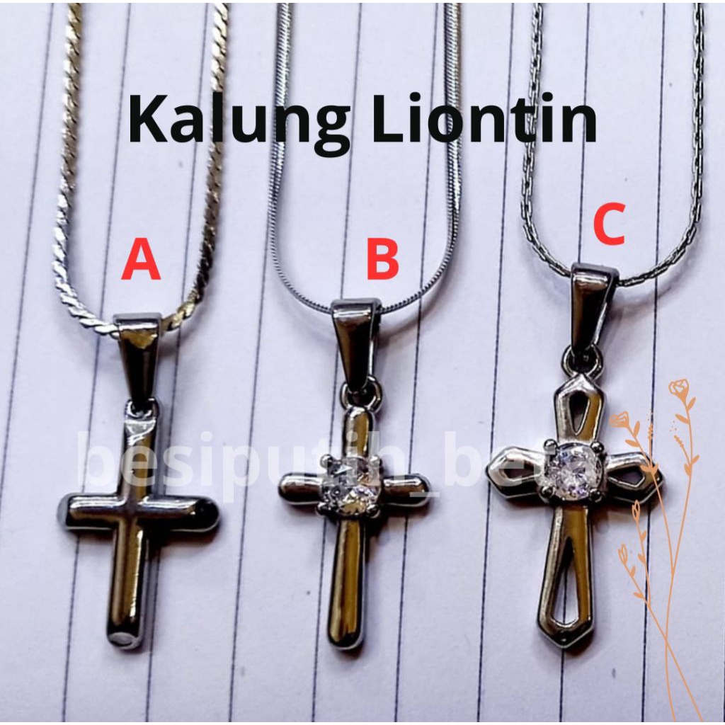 kalung liotin salib besi putih ambon