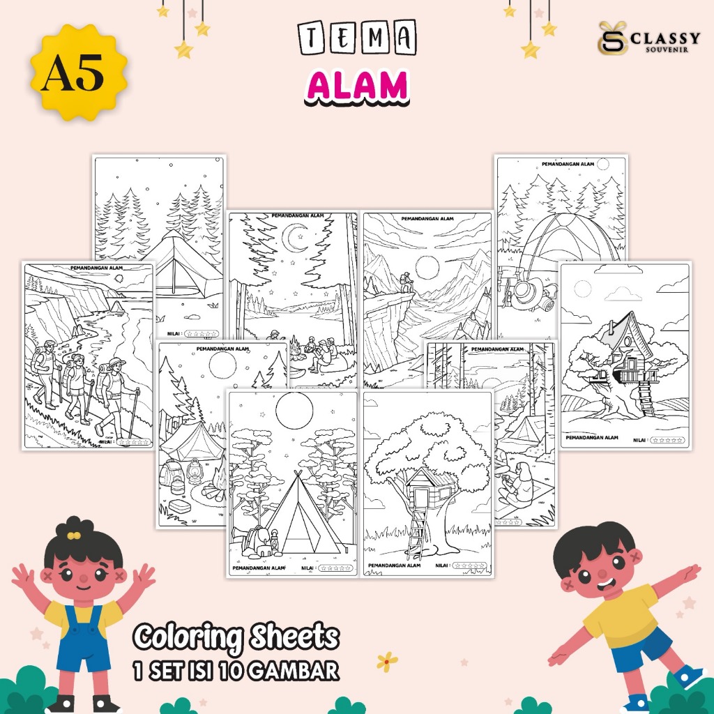 

LEMBAR GAMBAR MEWARNAI A5 BAGIAN TEMA ALAM - KERTAS MEWARNAI ANAK - COLORING SHEETS FOR KIDS