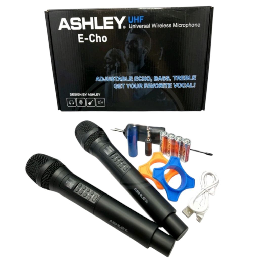 Mic Wireless 2 Mik ASHLEY ECHO Werles Wirles Microphone Tanpa Kabel Mikropon Mikrofon