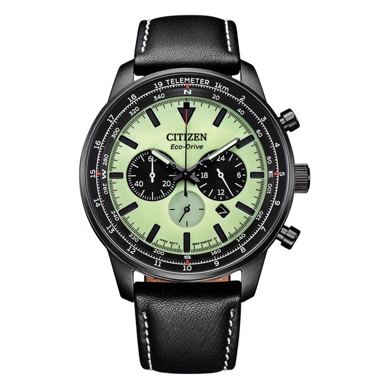 JAM TANGAN PRIA CITIZEN CHRONO ORIGINAL KULIT BLACK GREEN CITIZEN ECO-DRIVE CA4505-21X CITIZEN ECO-D