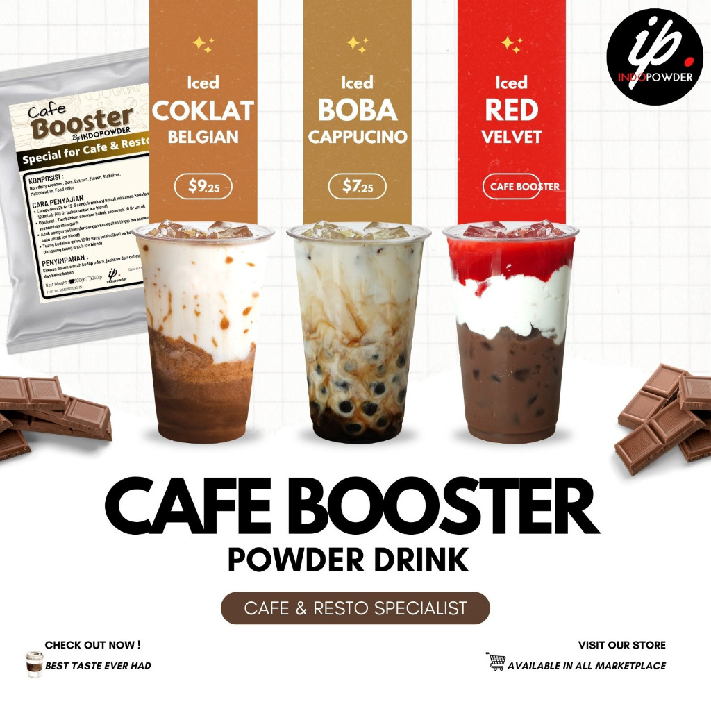 

Indopowder - Bubuk Minuman Variant 500gr PREMIUM CAFÉ BOOSTER Untuk Cafe, Waralaba dan Resto