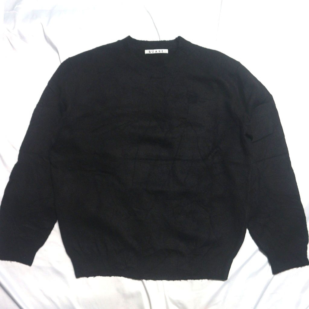 Bundling SUARE & ZAVANAS Round Knit Black Hitam Bahan Lembut Korean Knitwear Sweater Sweatshirt Crew