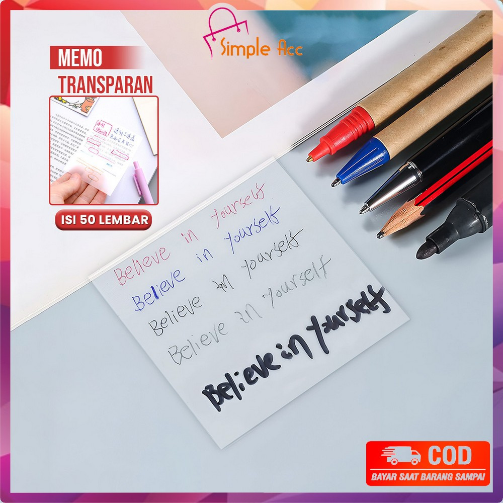 

EC DO-A87 Sticky Note Transparan Uk 76X76 Isi 50 Lembar Waterproof Serbaguna Untuk Kantor Sekolah / Kertas Memo Tahan Air / Memo Kertas Tempel Anti Air / Label Stickers Catatan Bening