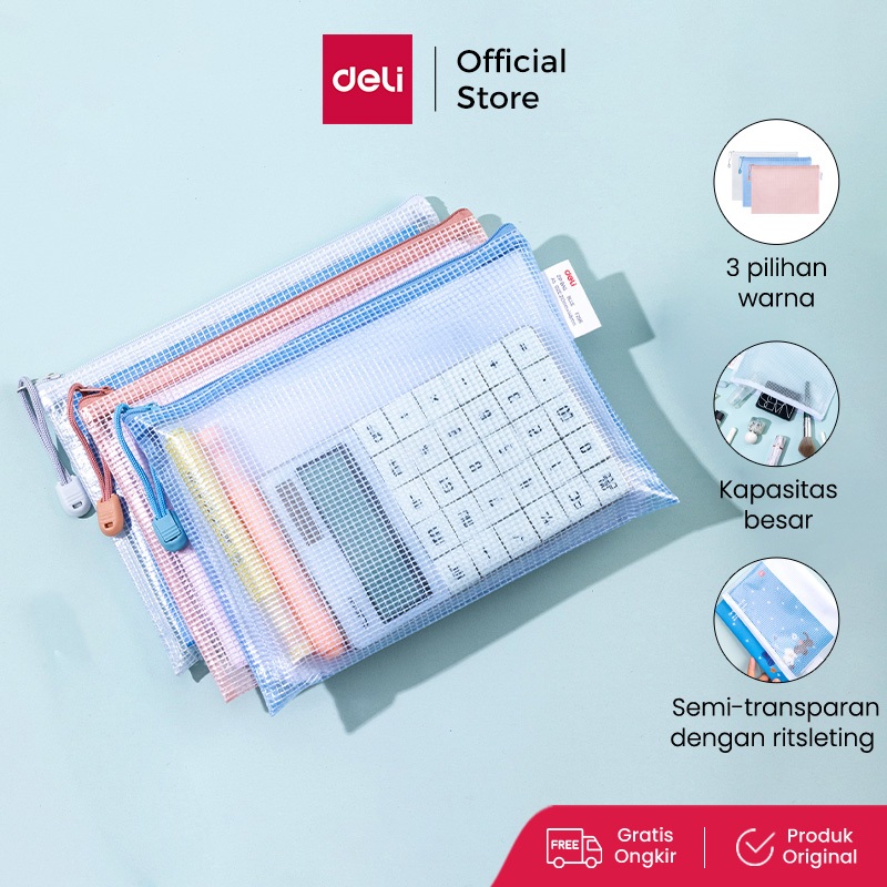 

Deli Zip Bag / Pouch Document Bag Dompet Dokumen Transparan Serbaguna Warna Pastel A5 EF296