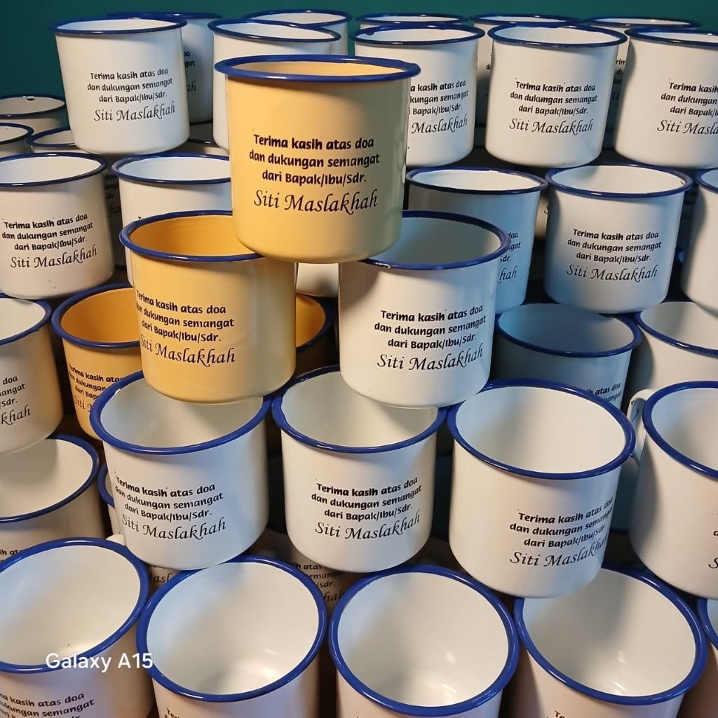 TERMURAH Souvenir pernikahan cangkir enamel 7cm sablon minimal 100pcs /souvenir pernikahan gelas /so