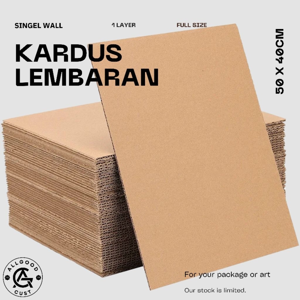

Kardus Lembaran Singel Wall 40x50cm , Dus Packing, Kraft