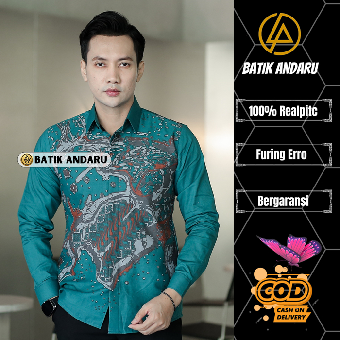 Batik Andaru Motif Sidharta Baju Kemeja Batik Pria Laki Laki Cowok Dewasa Slimfit Lengan Panjang Hee