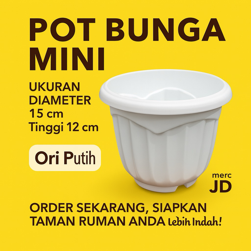 Pot Bunga Plastik Mini 15cm Warna Putih – Pot Tanaman Hias Serbaguna JD  / Pot Bunga Putih 15 cm JD 