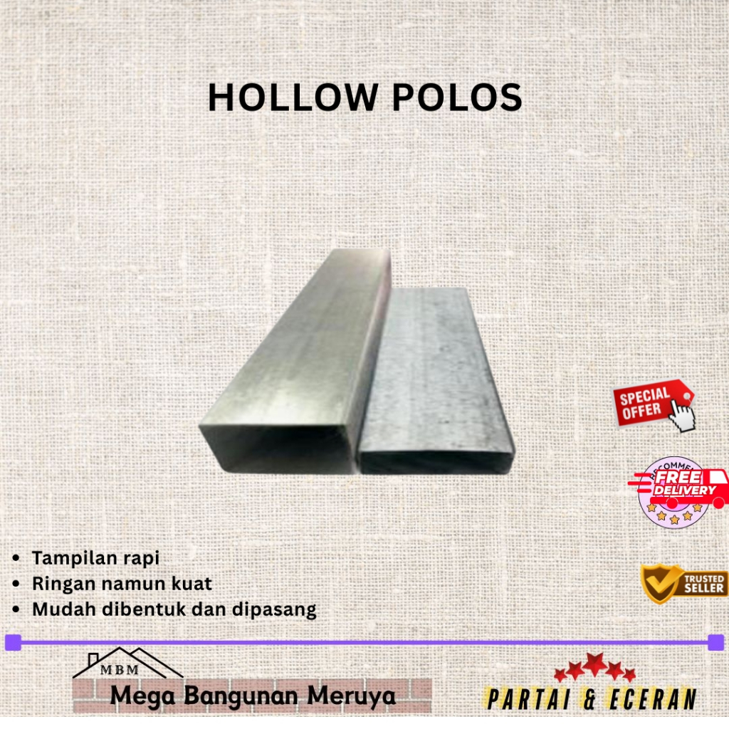 Besi Holo Holow Hollow POLOS Galvanis 4x4 tebal 0,5 mm Rangka Plafon
