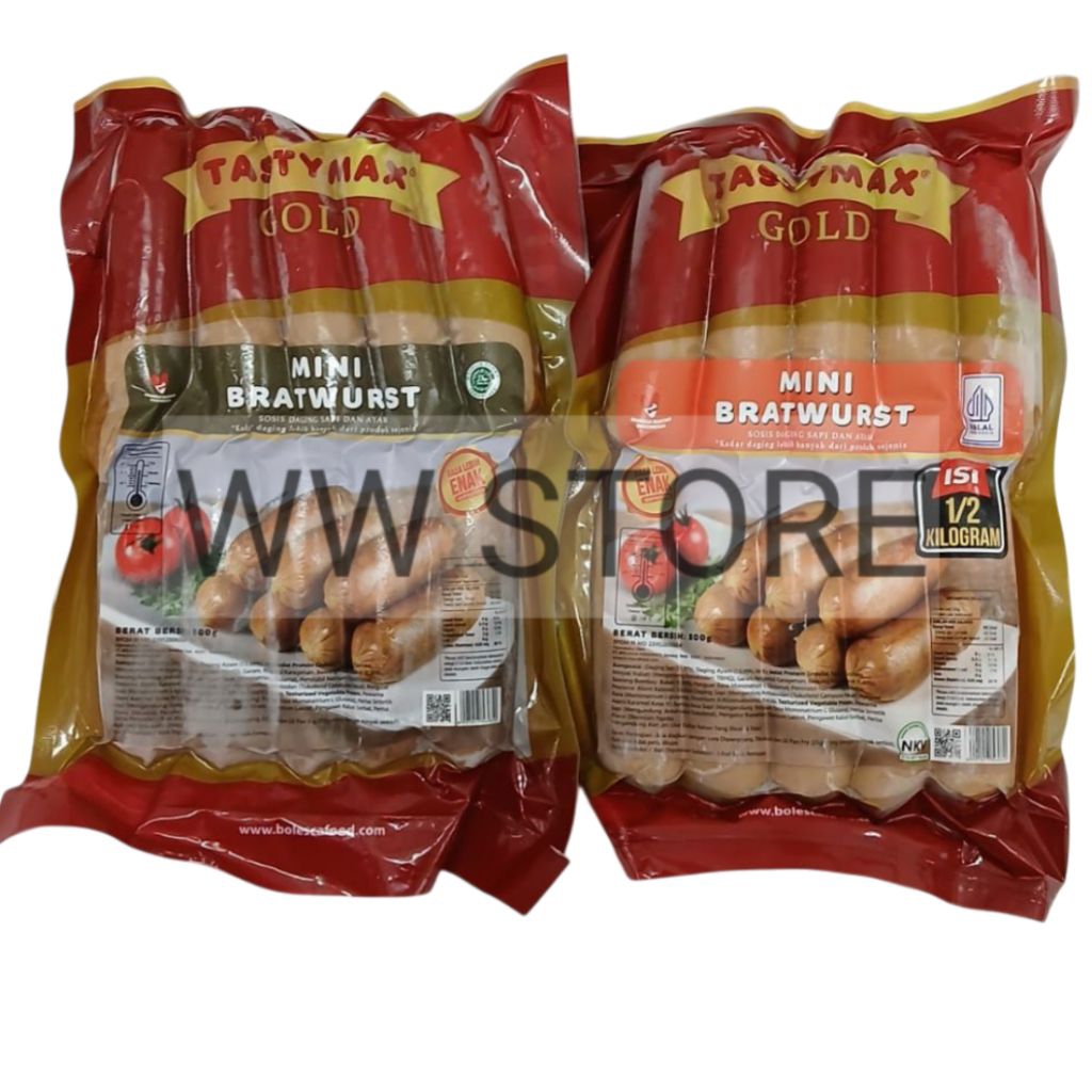 

Sosis daging sapi dan ayam halal MUI Bolesca Food TASTY MAX GOLD MINI BRATWURST Beef & Chicken Sausage 500g