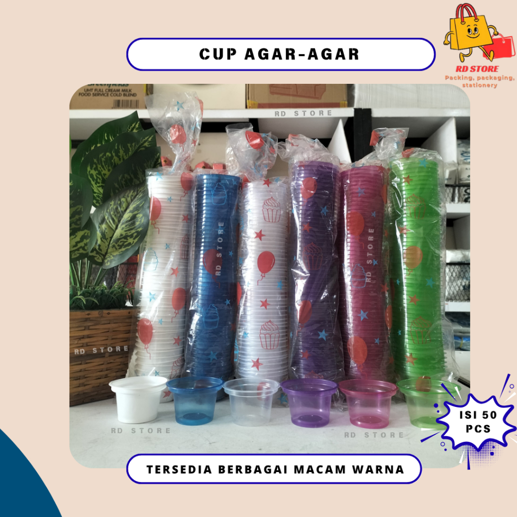 CUP AGAR AGAR ISI 50 PCS CUP JELLY PUDING PLASTIK CUP AGER AGER WARNA WARNI CUP JELLY KECIL CUP AGAR
