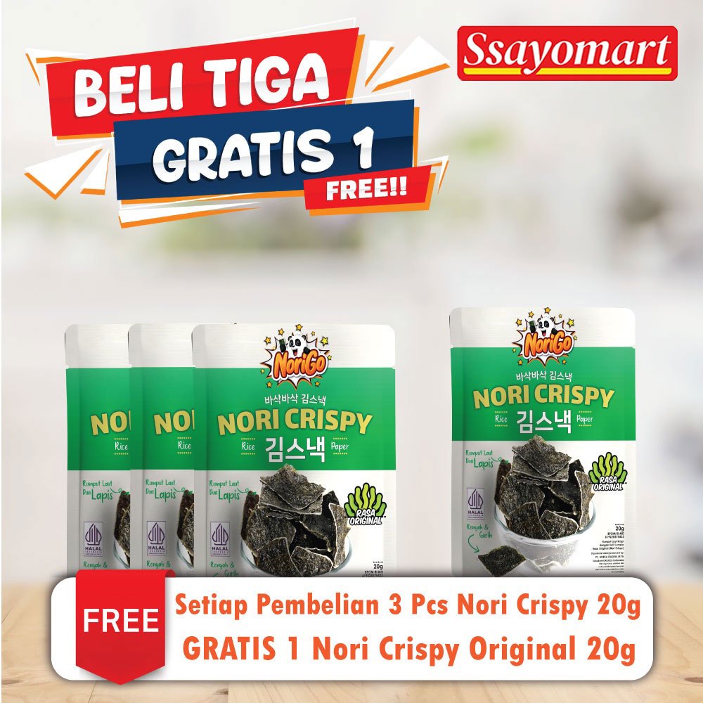 

[BELI 3 GRATIS 1] Norigo / Nori Crispy Seaweed Snack 20g Rumput Laut Halal