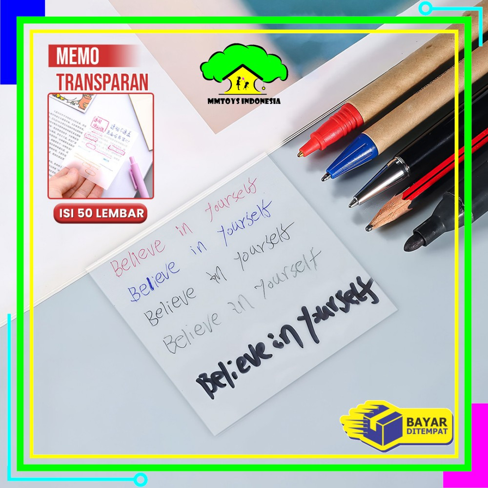 

EC MI-A87 Sticky Note Transparan Uk 76X76 Isi 50 Lembar Waterproof Serbaguna Untuk Kantor Sekolah / Kertas Memo Tahan Air / Memo Kertas Tempel Anti Air / Label Stickers Catatan Bening