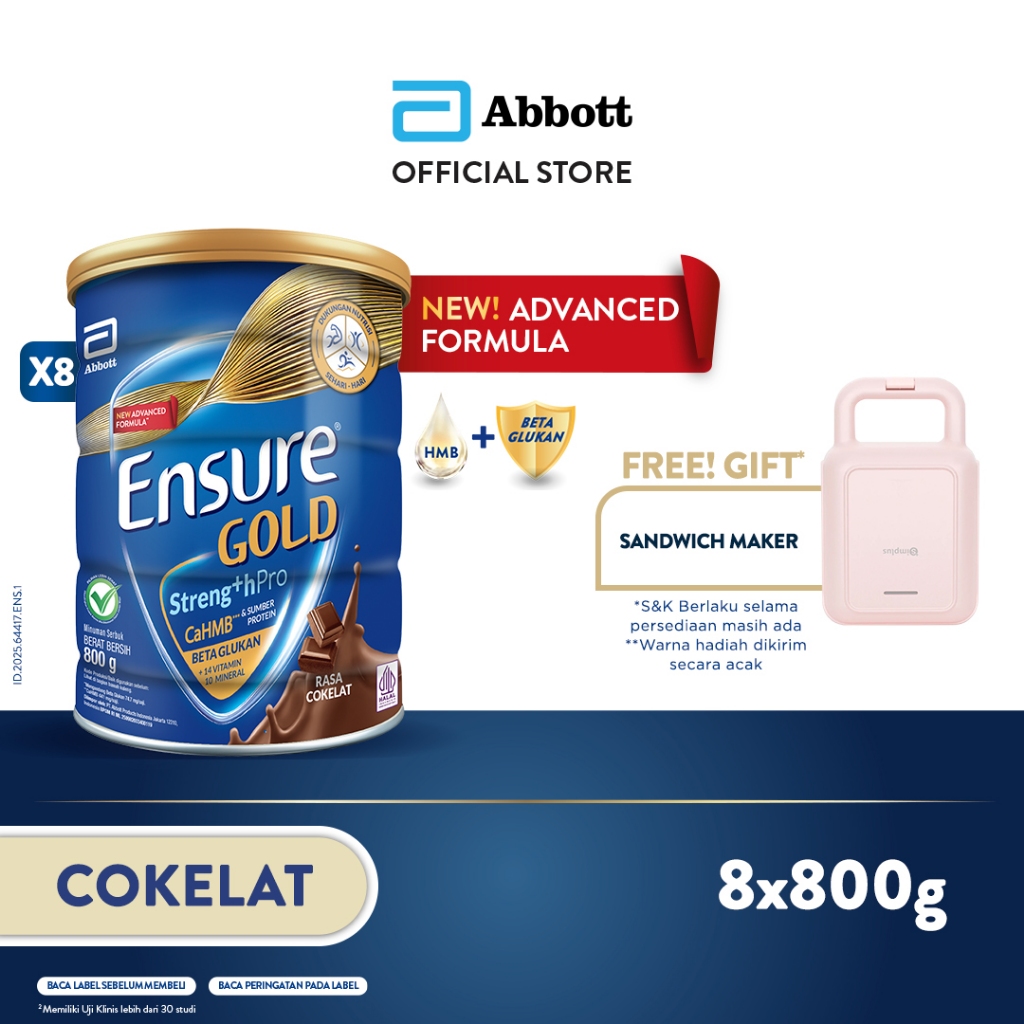 

Ensure Gold StrengthPro Cokelat 800g – Nutrisi Dewasa Rendah Laktosa - 8 pcs - FREE GIFT