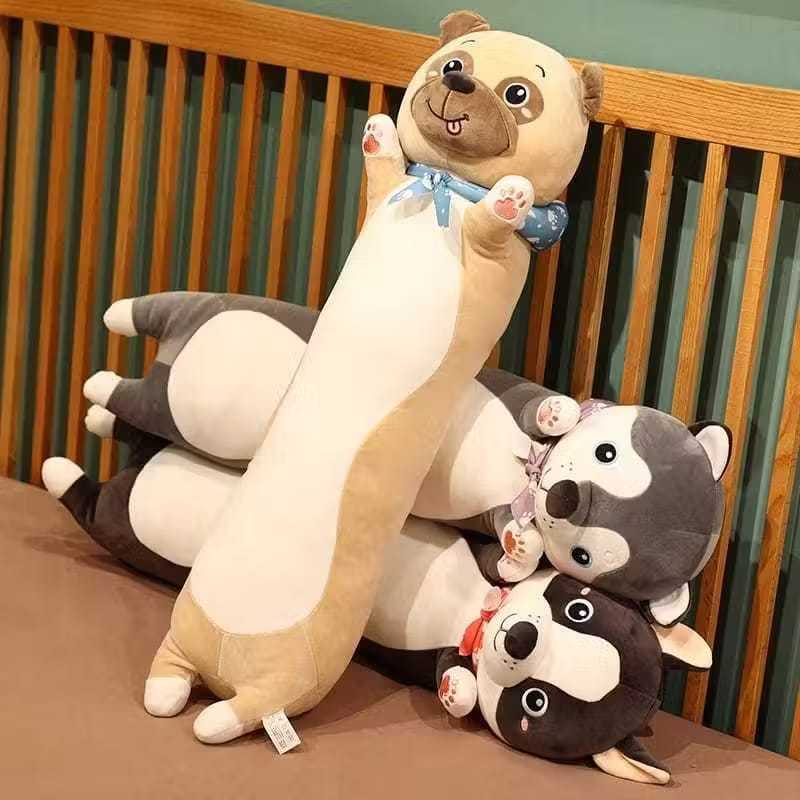 Boneka guling anjing bulldog husky jingba ukuran 60cm bahan plush