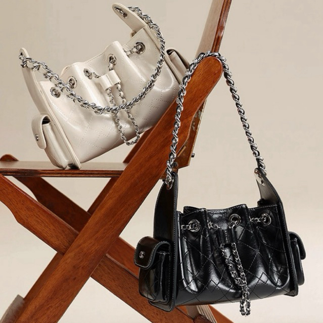 Chio2nd Quilted Drawstring Bag Chain Strap, Stylish Shoulder & Crossbody Bag Chio2nd Original
