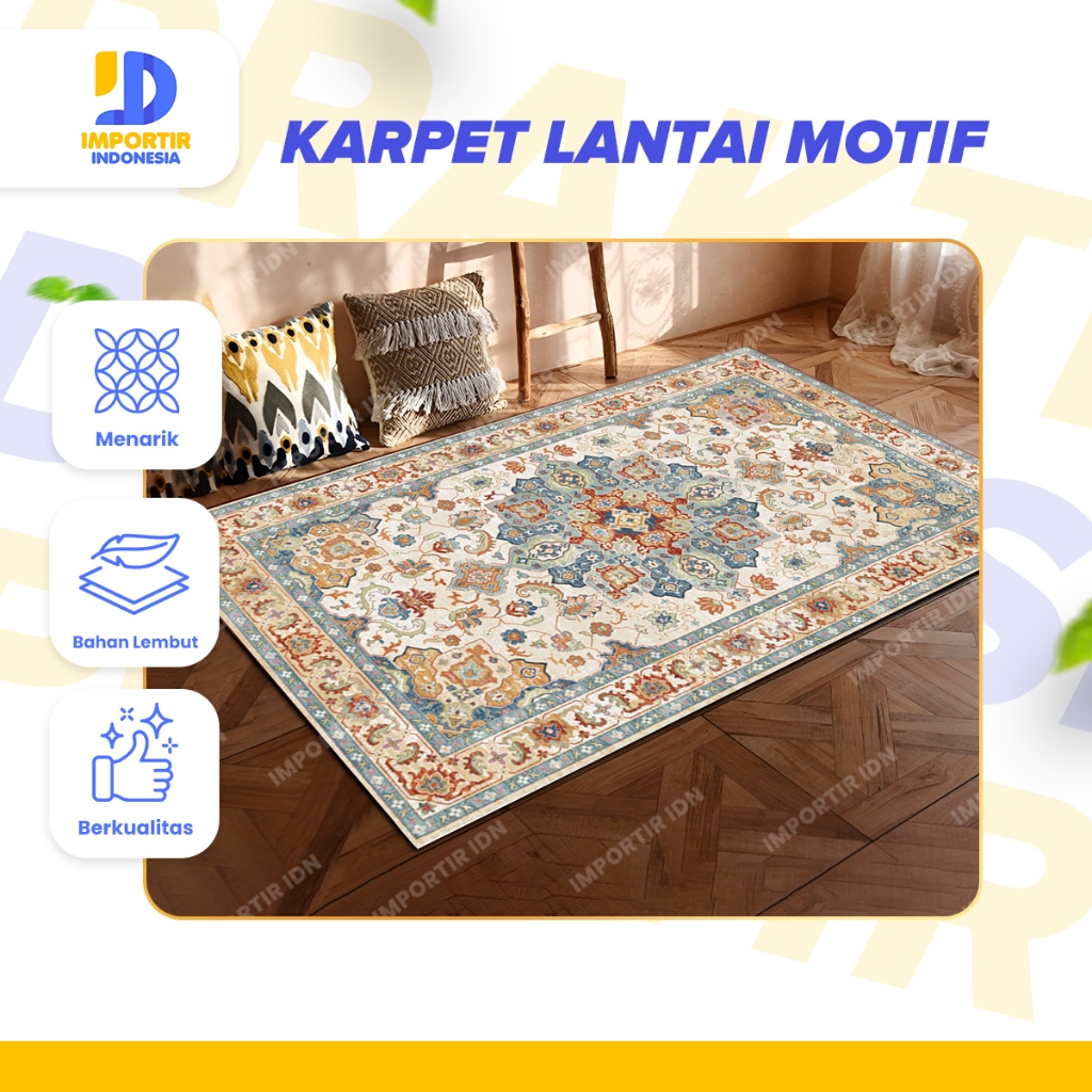 IMPORTIR - Karpet Lantai Eropa Premium Motif Elegan Karpet Bulu Halus Karpet Ruang Tamu Anti Slip