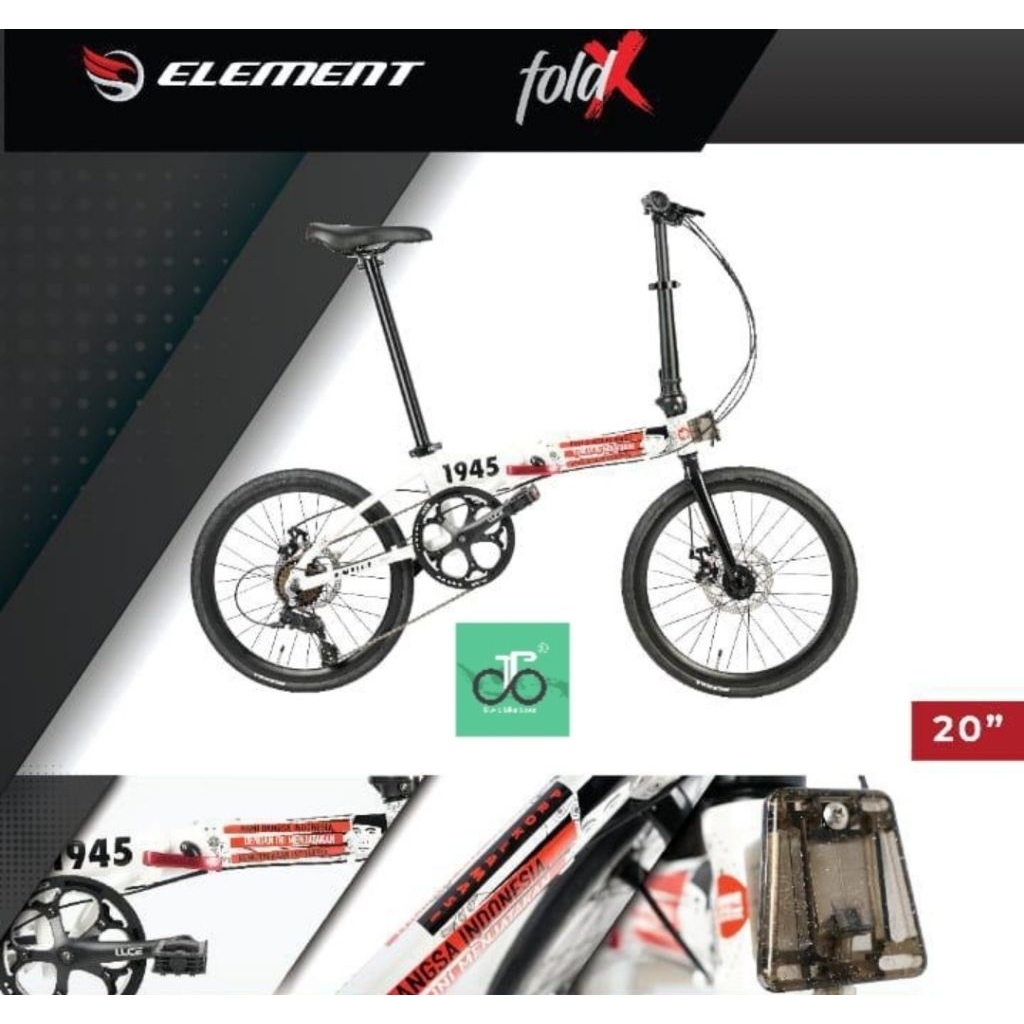 Sepeda Lipat 20" Element FoldX Fold X Lite Indonesia (alloy 8speed) edisi I Love Indonesia