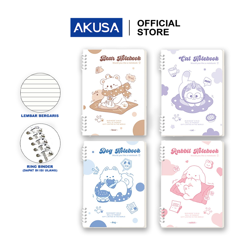 

AKUSA Binder Note A5/B5 Buku Catatan Buku Tulis Study Journal Spiral Dapat Dibuka Animal Series BN007